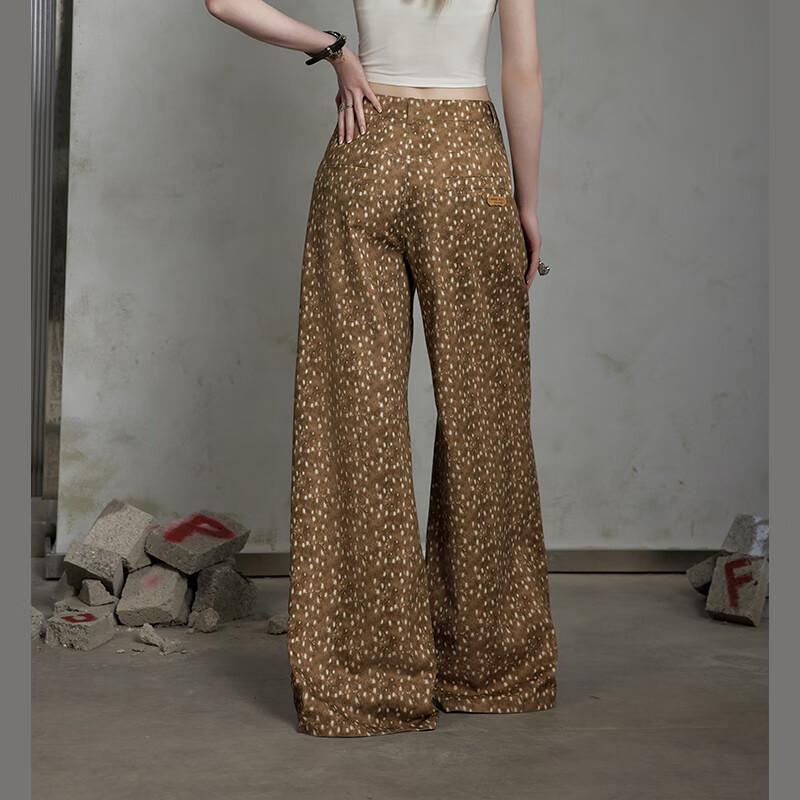 unifree Повседневные брюки с высокой посадкой, свободные, с широкими штанинами, с принтом оленей