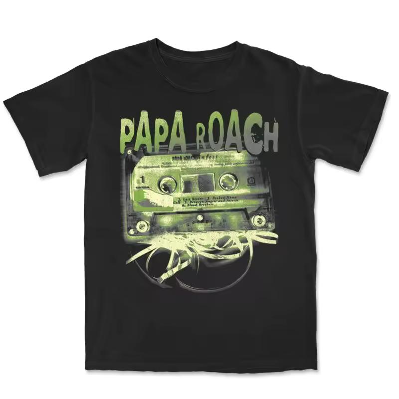 Papa Roach Retro Cassette Tee, Official Nu Metal Band Shirt with Infest Tape Print, 2000s Rock Fan Merch