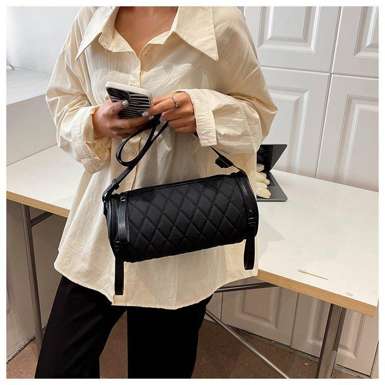 Женская однотонная цилиндрическая наклонная сумка на молнии с застежкой-молнией для отдыха, большая вместимость, наплечные сумки с регулируемым ремешком