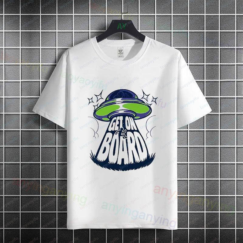 Unisex Unisexs Fashion Alien Ufo Graphic Tshirt With Get On Board Casual Pure Cotton Short Sleeve Humor Style Tee