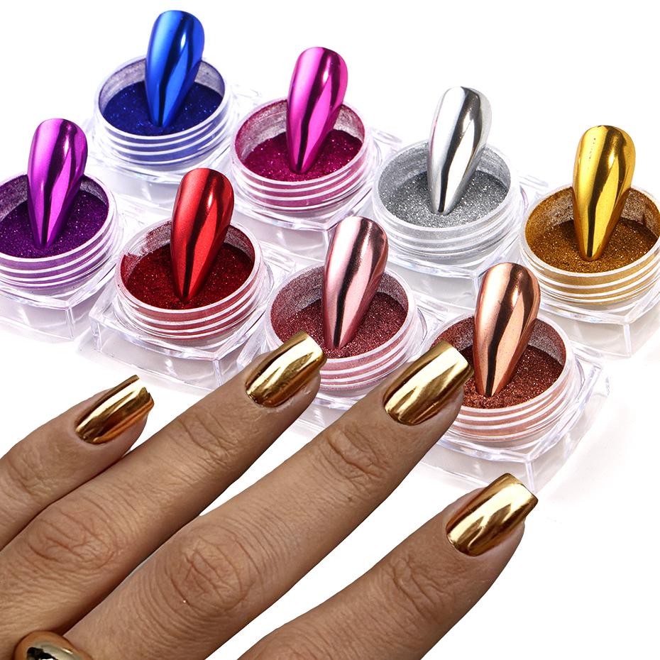 Xiaomi 8 Boxes Chrome Metallic Nail Powder Pigment Gold Silver Blue Red Mirror Nail Art Powder Glitter Rubbing Dust Nail Art Decoration