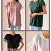 New Summer Women's Mesh Lotus Leaf Sleeve Round Neck Solid Color T-shirt Women's Top