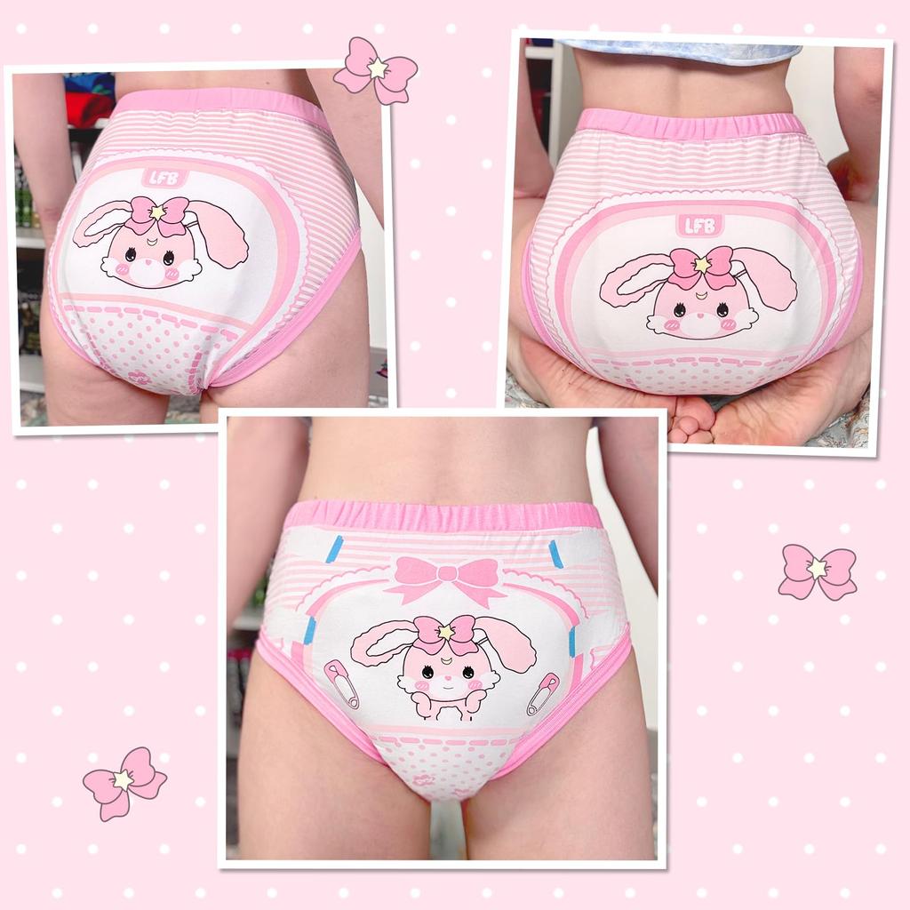 LittleForBig Adult Training Pants with a Cute Baby Bunny Design, Elastic Waist, Leak-Proof, Breathable, and Washable, Pink, Size L