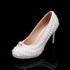 Fashion New Luxury High Heel Women's Shoes 8.5cm Thin Heel Pointed White Pearl Bridal Wedding Shoes Fashionable Shallow Mouth High Heels