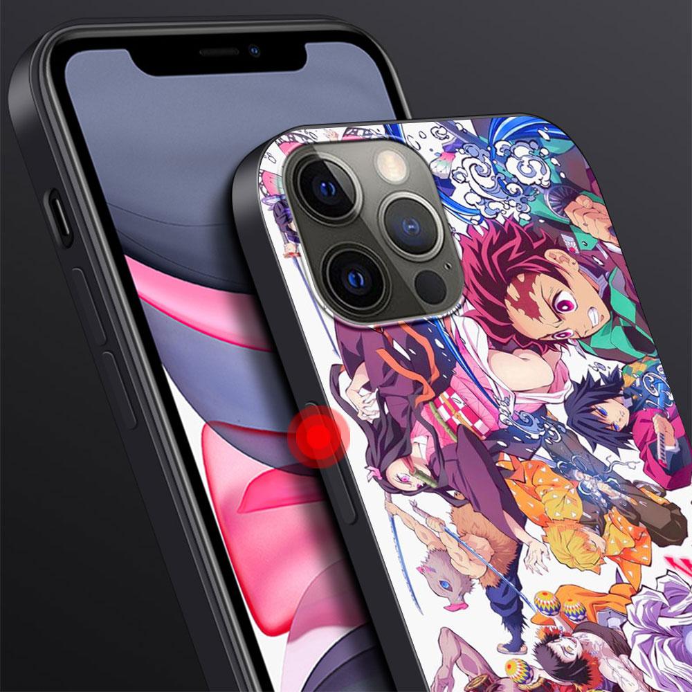 Case For Apple Iphone 11 13 12 Mini 14 Pro Max Xr 7 8 +Se 2020 Xs 6 6s Plus 5 5s Black Silicone Phone Cover Anime Demon Slayer