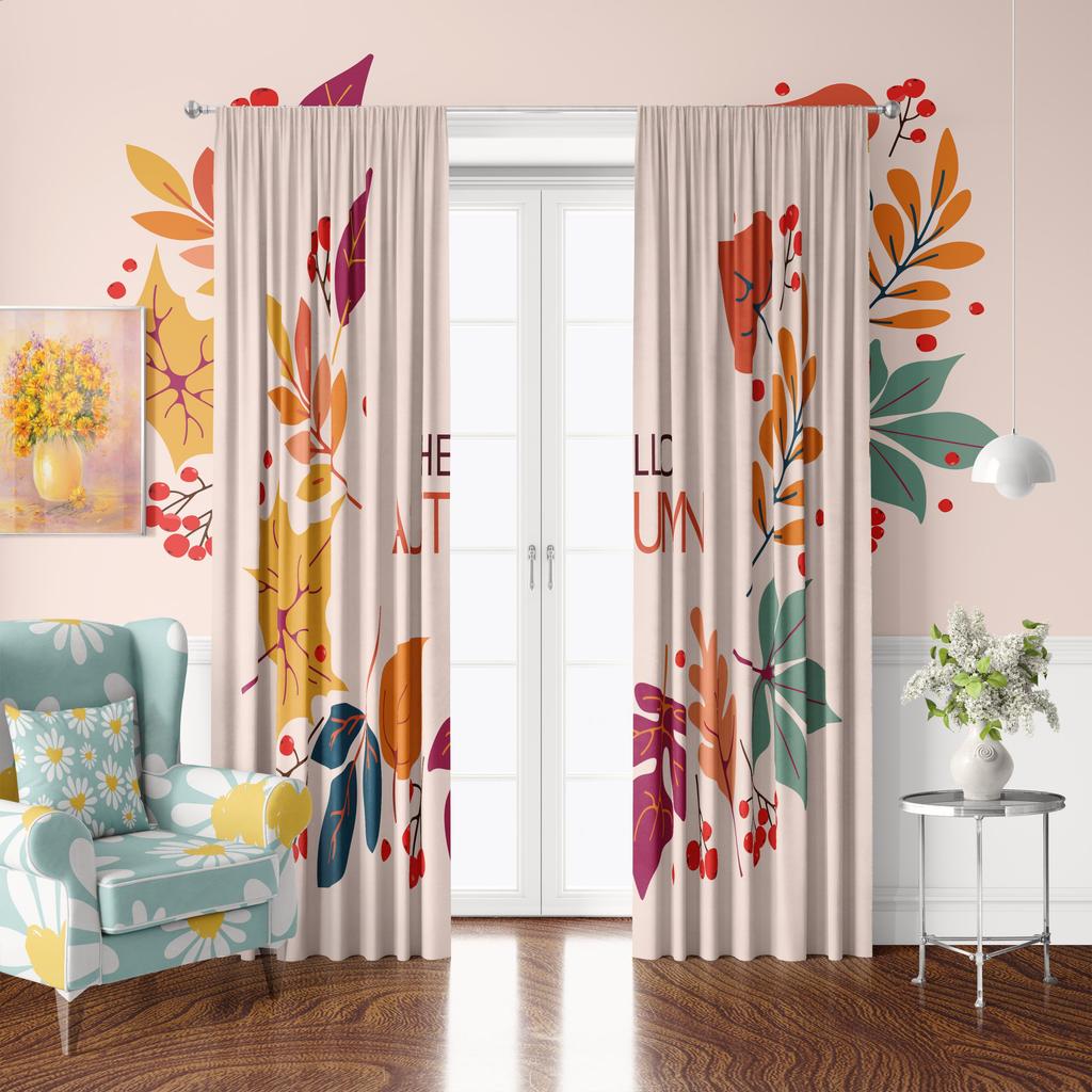 2 Sheets - Maple Leaf - Printed Curtain - Polyester Material - Suitable for Bedroom, Living Room, Study, Private Space