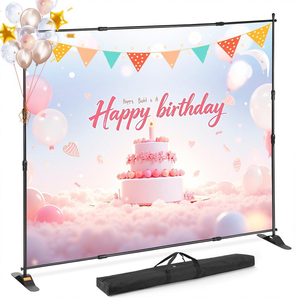 Step and Repeat 8'x8'- 10'x8' Backdrop Banner Stand Adjustable Telescopic Height and Width Retractable Banner Stand with Carrying Bag
