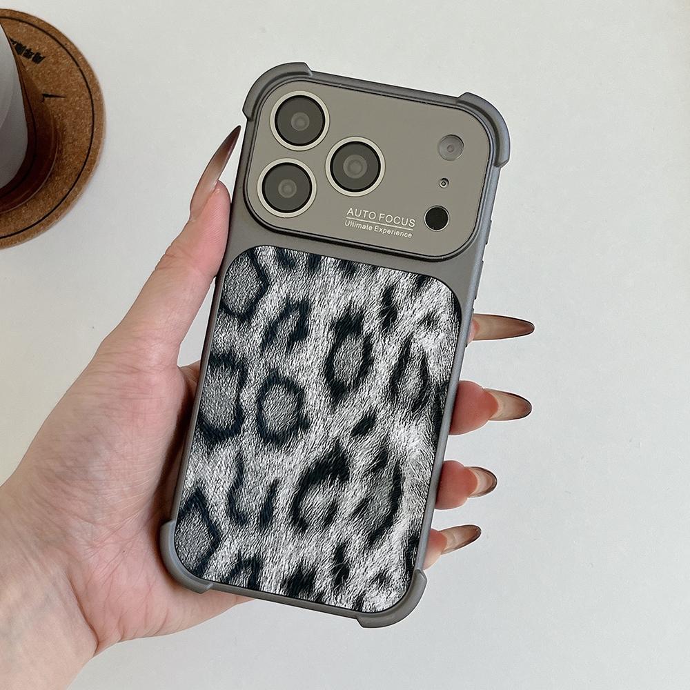 Leopard Print Large Window Phone Case For iPhone 17 16 15 14 13 Pro Max Soft Corner Shockproof Silicone Cover
