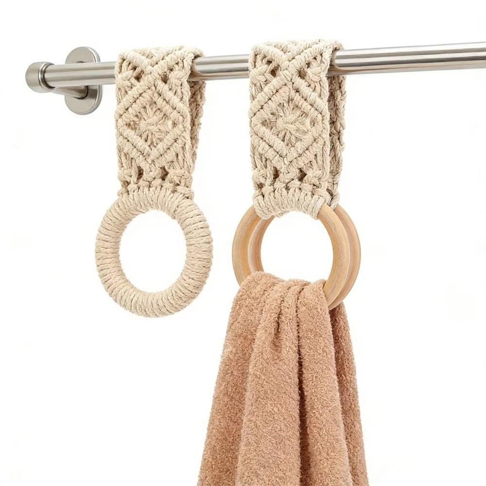 Boho Style Hand Towel Hanger Wooden Ring Towel Ring Holder New Macrame Towel Holder  Bathroom