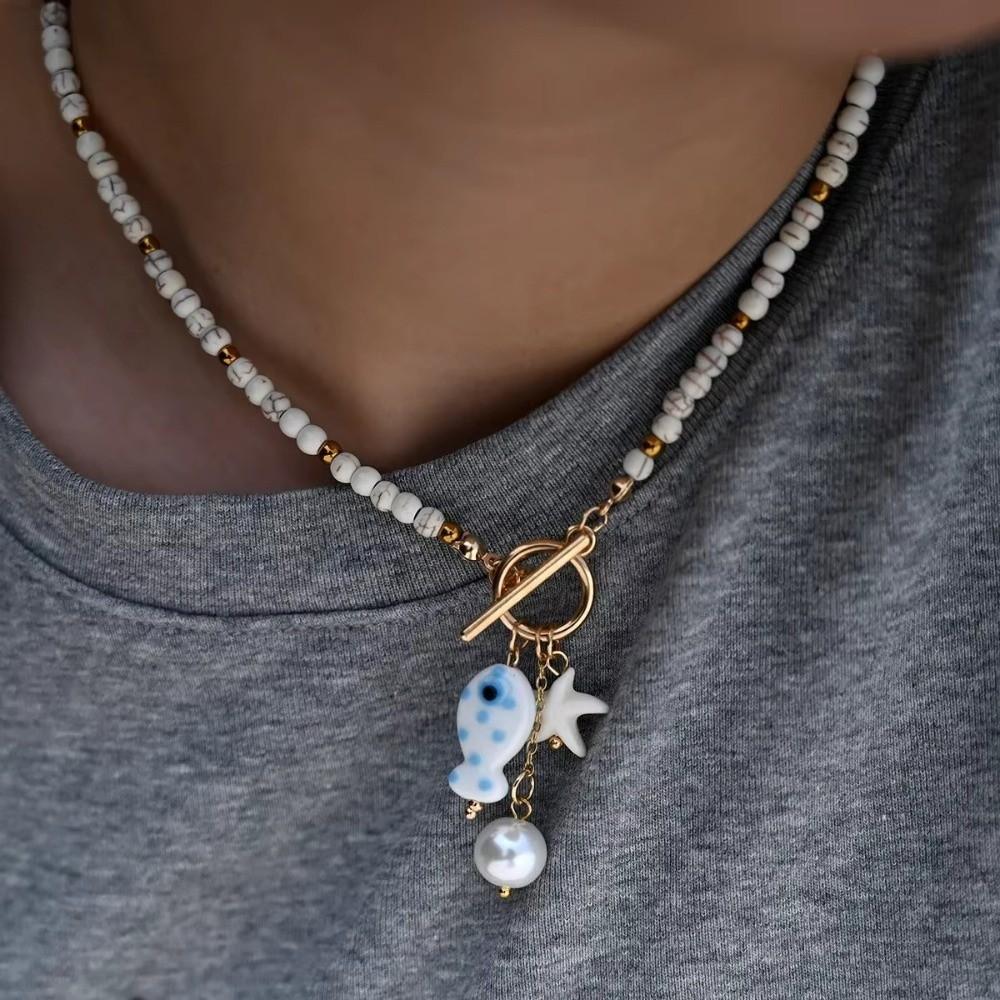 Dopamine Bohemian Starfish Pendant Necklace OT Buckle Beach Jewelry Beaded Choker Casual Wear