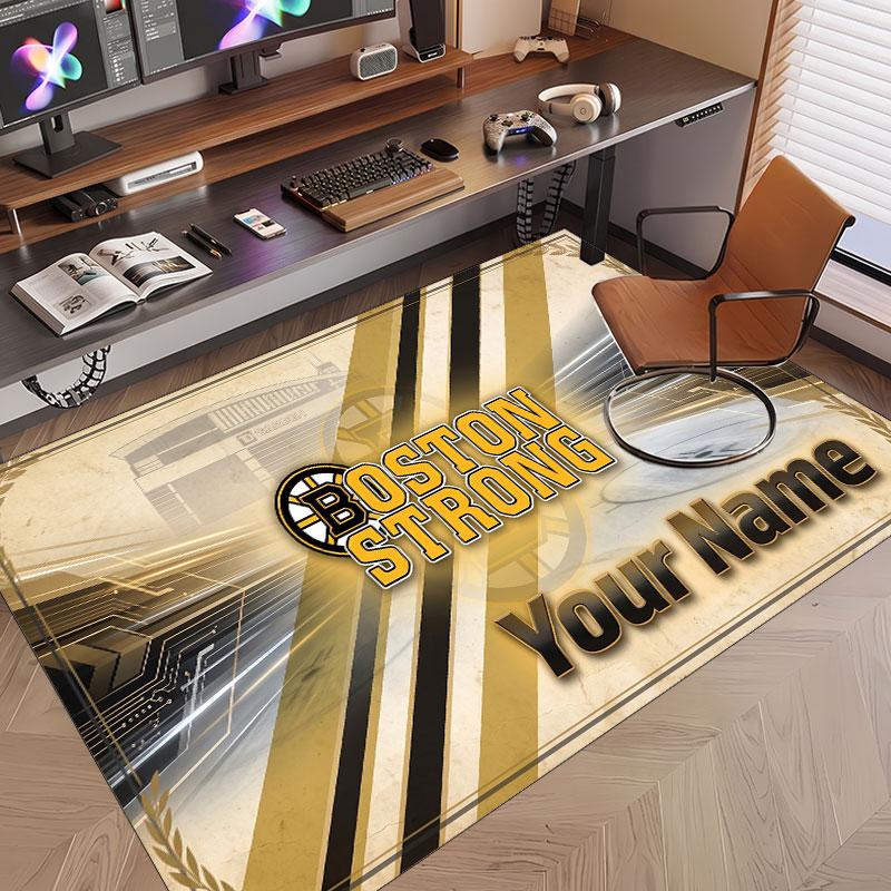 Индивидуальный ковер с принтом узора Boston Bruins, именем и текстом, мягкий, нескользящий напольный ковер для домашнего интерьера