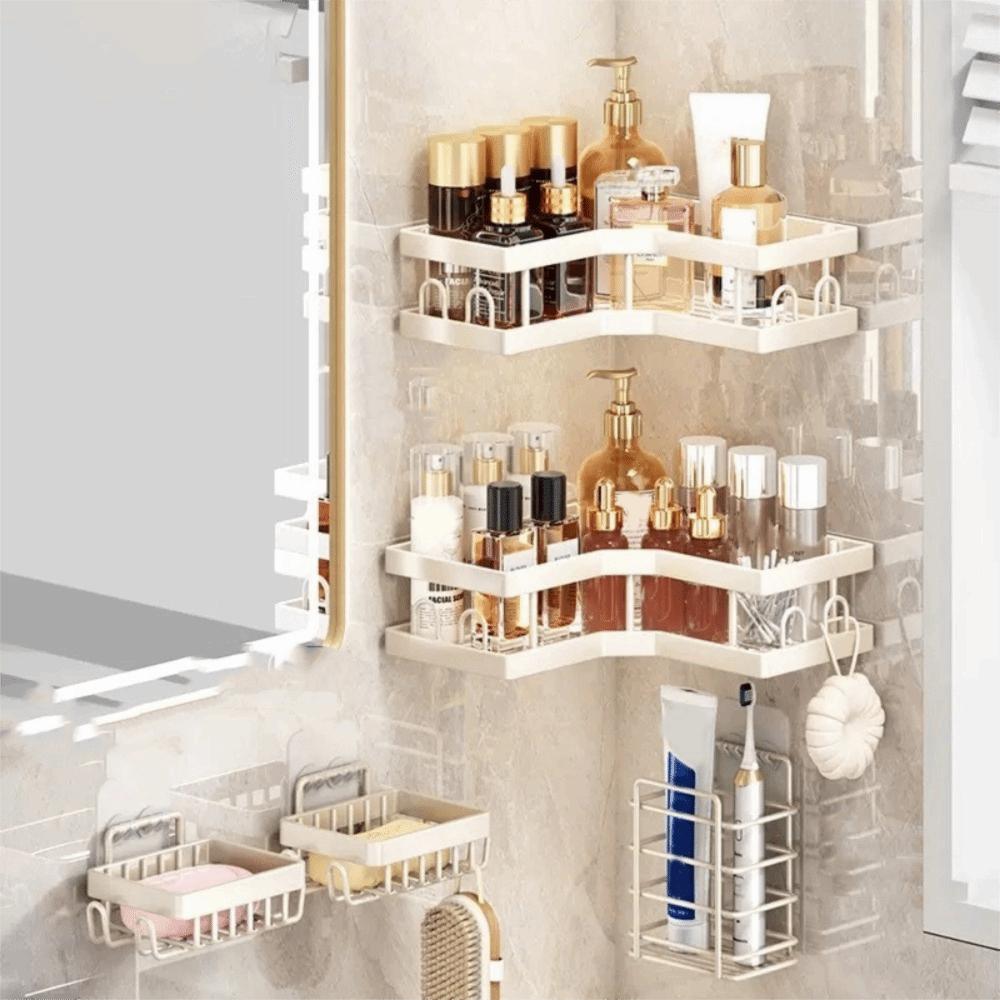 1Pc/3Pcs/5Pcs Carbon Steel Triangle Storage Rack Punch Free Large Capacity Corner Storage Shelf Drainable Wall Mounted