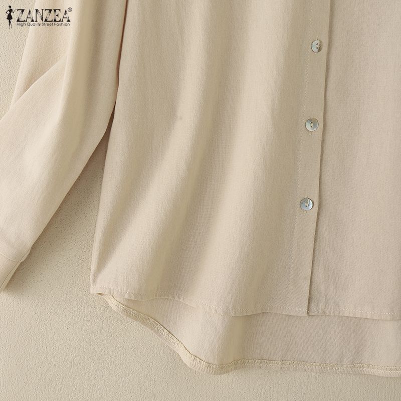 ZANZEA Женская повседневная однотонная блузка с отложным воротником и длинным рукавом