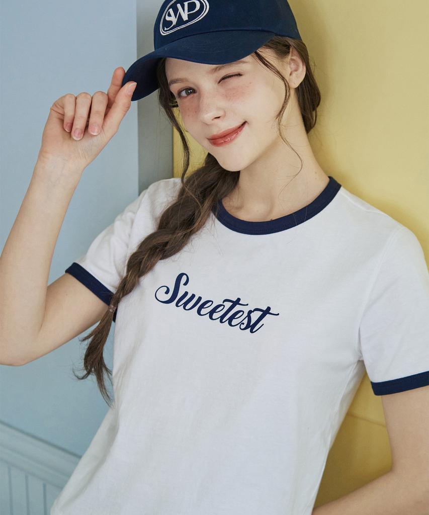 Футболка-рингер с надписью SWEET SOUP_O/White(Wb4Stf1)