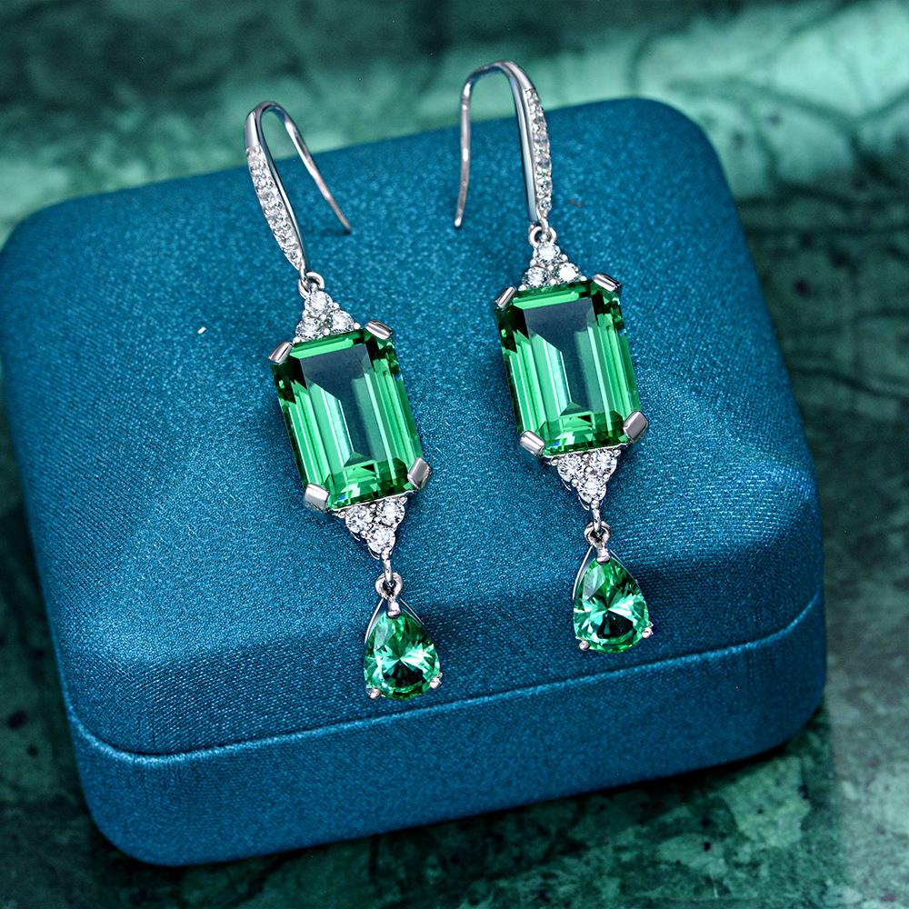 Ювелирные изделия Tancision, синтетические бабушкино-зеленые серьги с высокоуглеродистыми бриллиантами 925 пробы, 10*14, геометрические ретро-легкие роскошные серьги, серебро