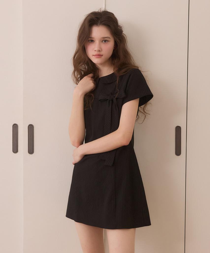 Adowl Oblique Ribbon Mini Dress - Black
