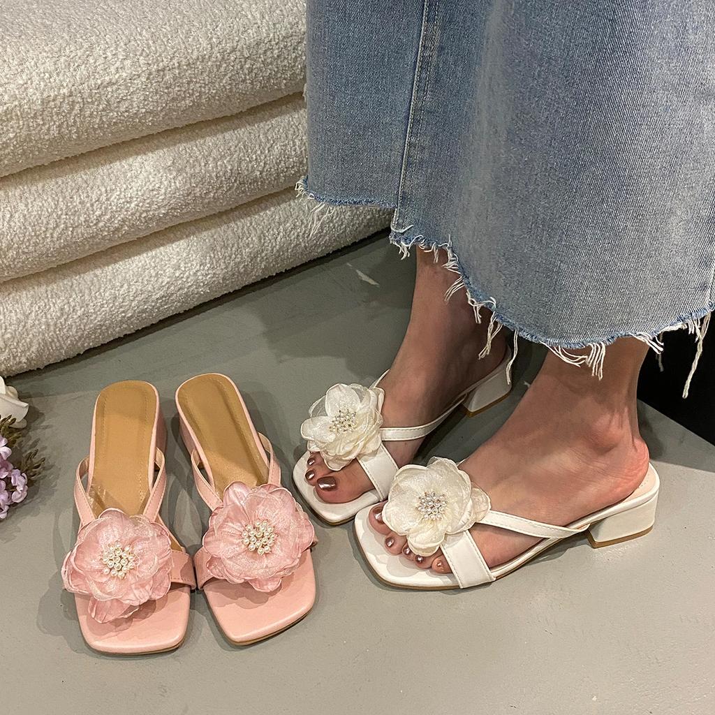 Модные женские повседневные элегантные сандалии с цветами, на высоком каблуке, с открытым носком, для вечеринки, модная уличная обувь для женщин, Sandalias De Mujer