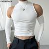 Men Summer High Neck Cutout Sleeve Oversleeve Rib Casual Fitted Short Tank Tops