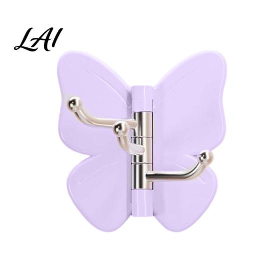 Butterfly Design Hooks Rotating Adhesive Wall Hooks 3-Prong No-Drill Swivel Hangers with Flexible Storage Adjustable Angle Space-Saving Hook,