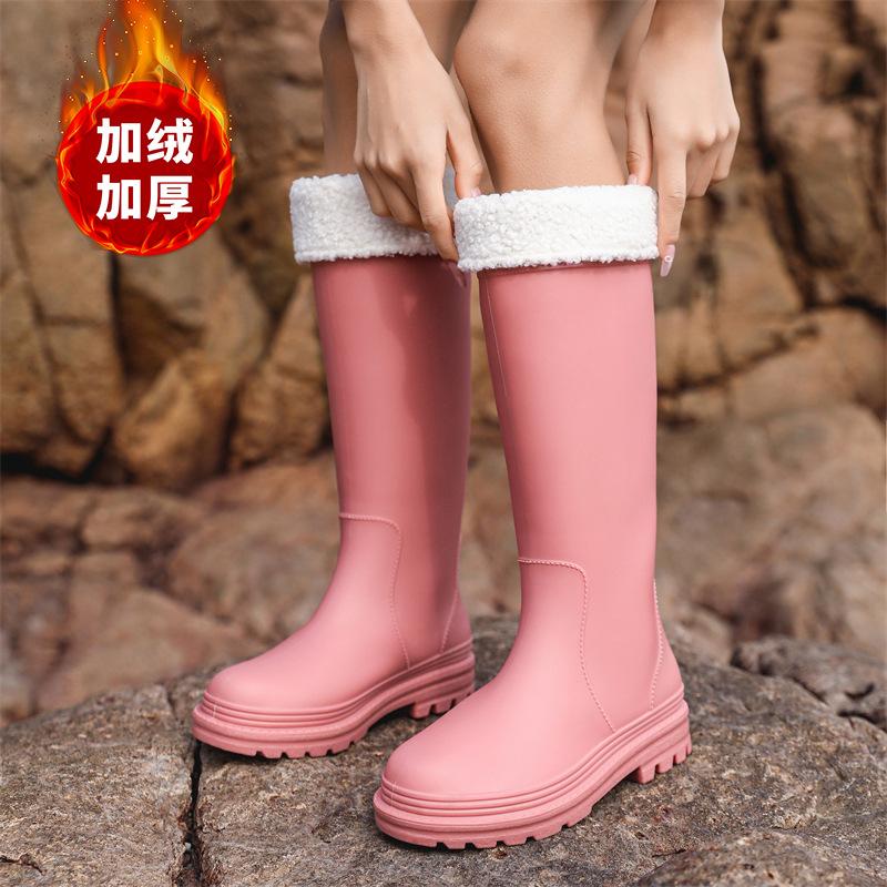 Весенне-осенние изысканные женские забродные сапоги с высоким голенищем, женские приморские дождевые туфли, модные резиновые сапоги, сапоги с высоким голенищем, резиновые сапоги на толстой подошве