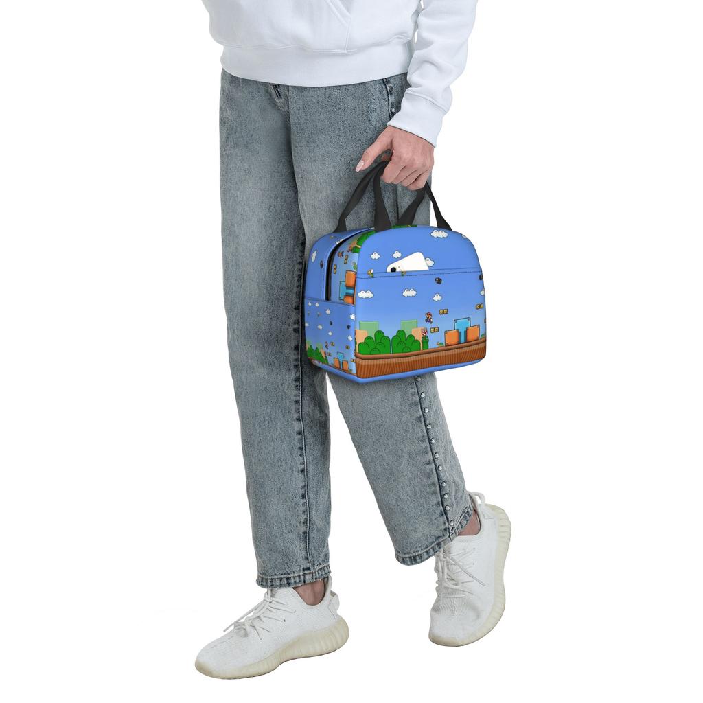Custom M-Marioed Insulated Lunch Bag for Camping Travel Cartoon Resuable Thermal Cooler Bento Box Unisex