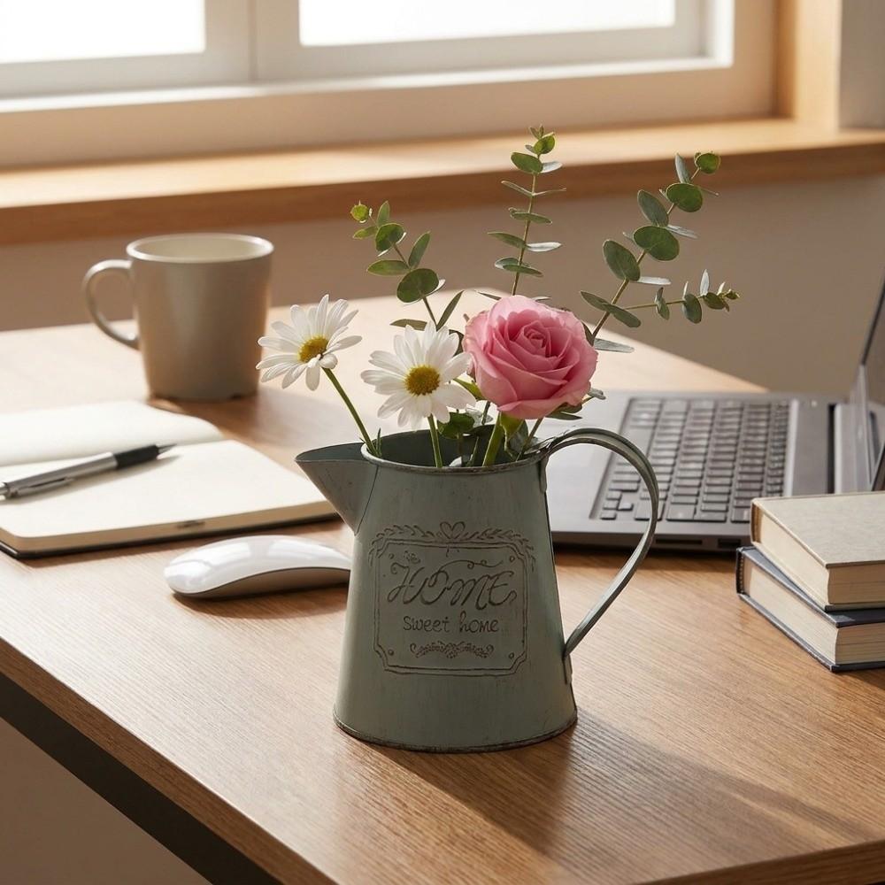 Vintage Iron Water Kettle Flowerpot Rustic Succulent Potted Plant Flower Bucket Balcony