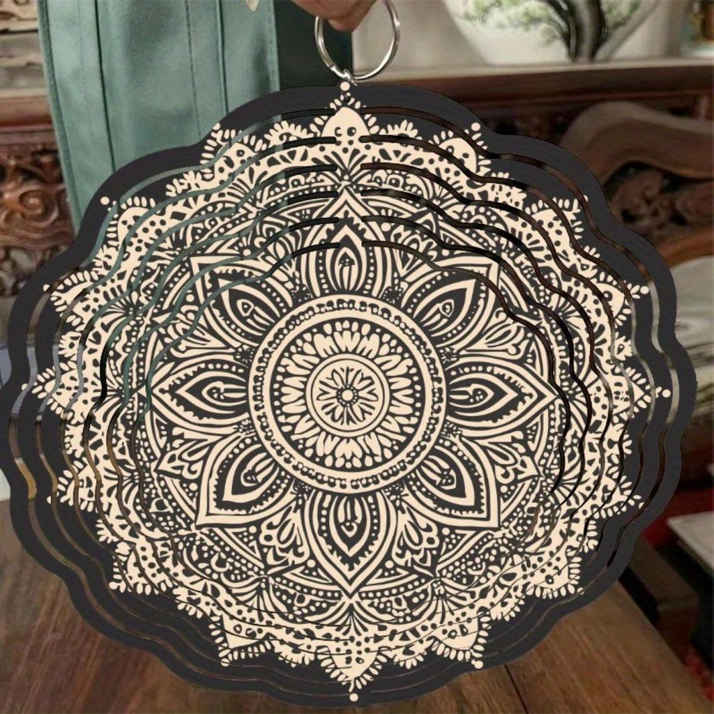 Mandala Metal Wind Spinner Garden Decor Outdoor Indoor Hanging Ornament Black Gold Accents Holiday Gift for Home Yard Detailed Design