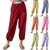 Женские модные однотонные хлопковые льняные повседневные брюки с эластичной резинкой на талии и карманами