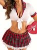Костюмы для косплея школьницы, озорное сексуальное нижнее белье для женщин, комплект студенческой формы: топы и клетчатая юбка, куколка для ролевых игр