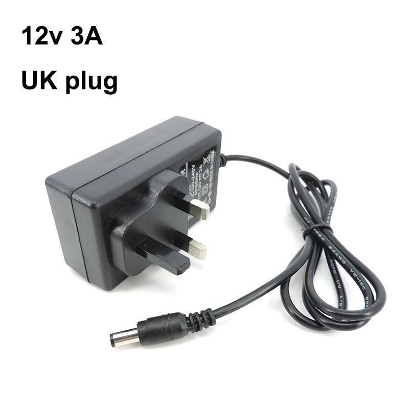 3-контактная вилка UK от 220 В до 12 В постоянного тока 1A 2A 3A 1000ma 2000ma 3000ma Блок питания Трансформатор Зарядное устройство Адаптер 5,5x2,5 мм для светодиодной ленты