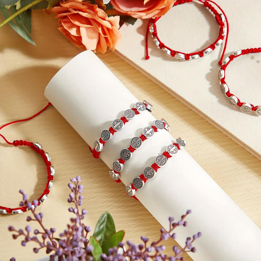 Pack Of 12 Adjustable Saint Benedict Medals Bracelets Woven Adjustable Wristchains Spiritual Jewelry for Men and Women