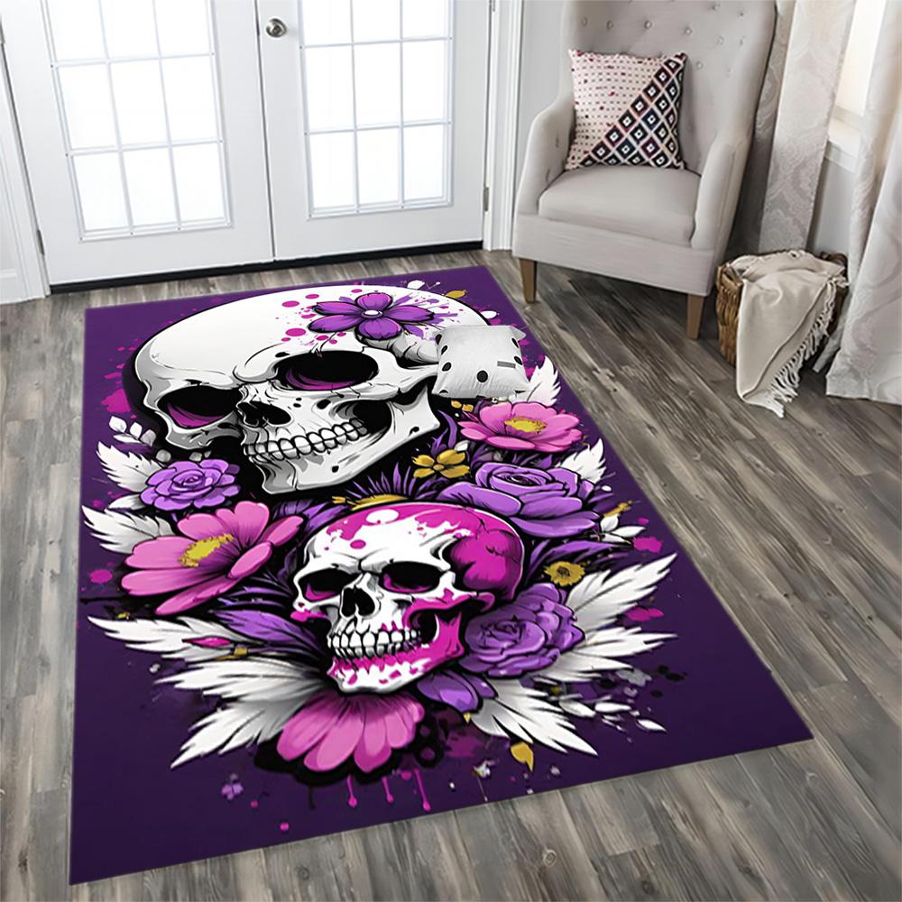Sugar Skull With Flowers for Living Room rug, BedRoom rug, Study Room rug, Hallway Decoration, Perfect for Home Decoration or Holiday Gifts