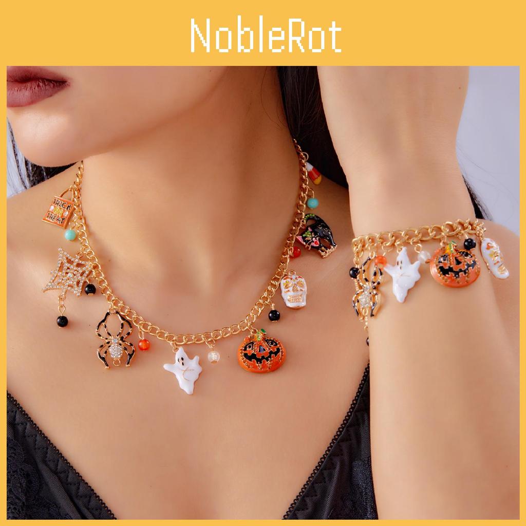 Pumpkin Skeleton Spider Charm Necklace And Bracelet In Alloy For Holiday Wear