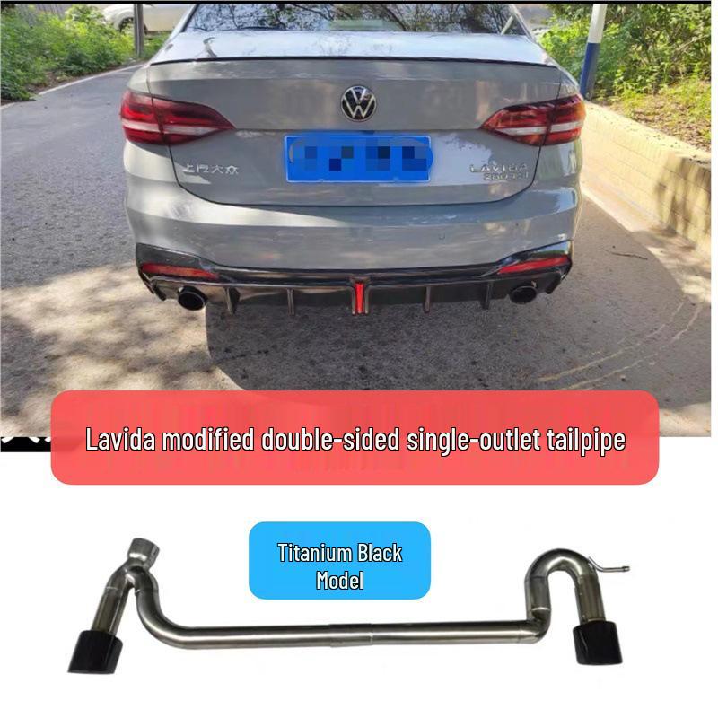 Black Carbon Fiber Stainless Steel Quad Exhaust Tips for VW Lavida - No Welding Needed
