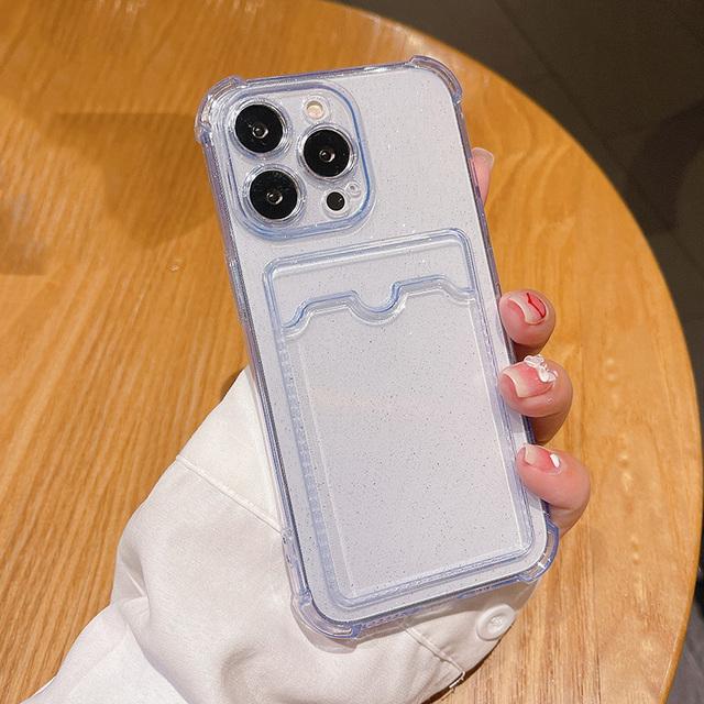 Блестящий прозрачный чехол для телефона с картой для Iphone 13 11 12 Pro Max Xs Max Xr X Xs 13pro, мягкий силиконовый противоударный чехол-кошелек