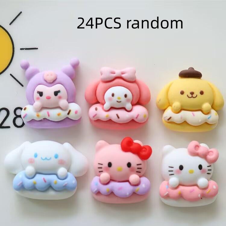 24/240PCS Cartoon cat dog donut resin accessories DIY cream glue phone case refrigerator sticker hair clip headband accessories
