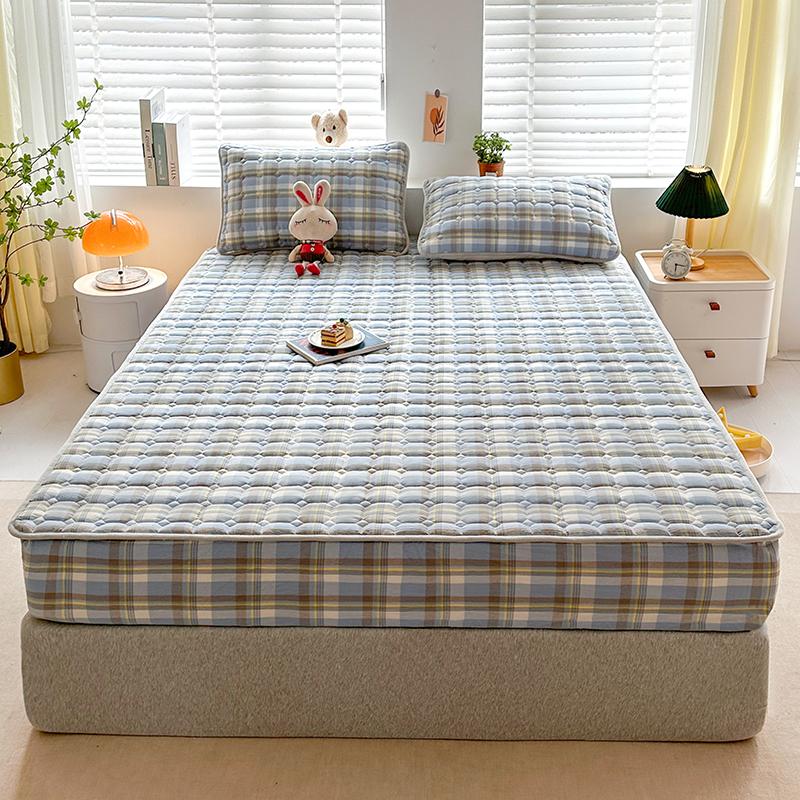 Sleeping grid skin friendly pure cotton thick bed sheet