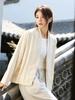 Johnature Autumn Woman Linen Vintage Disc Buckle Suit Coat Solid Color V-Neck Retro Loose Long Sleeves Coat