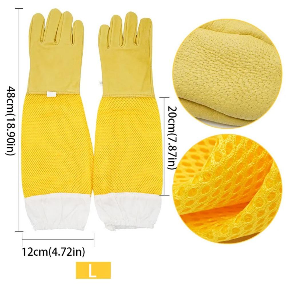 Leather Beekeeping Gloves Goatskin Breathable Mesh Beekeeper Gloves Durable Reusable Ventilated Gloves Professional Use