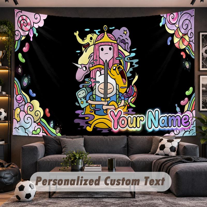 Wall Hanging Tapestry Custom NameAdventure Time cartoon Pattern Personalized Printed Fabric Wall Decor