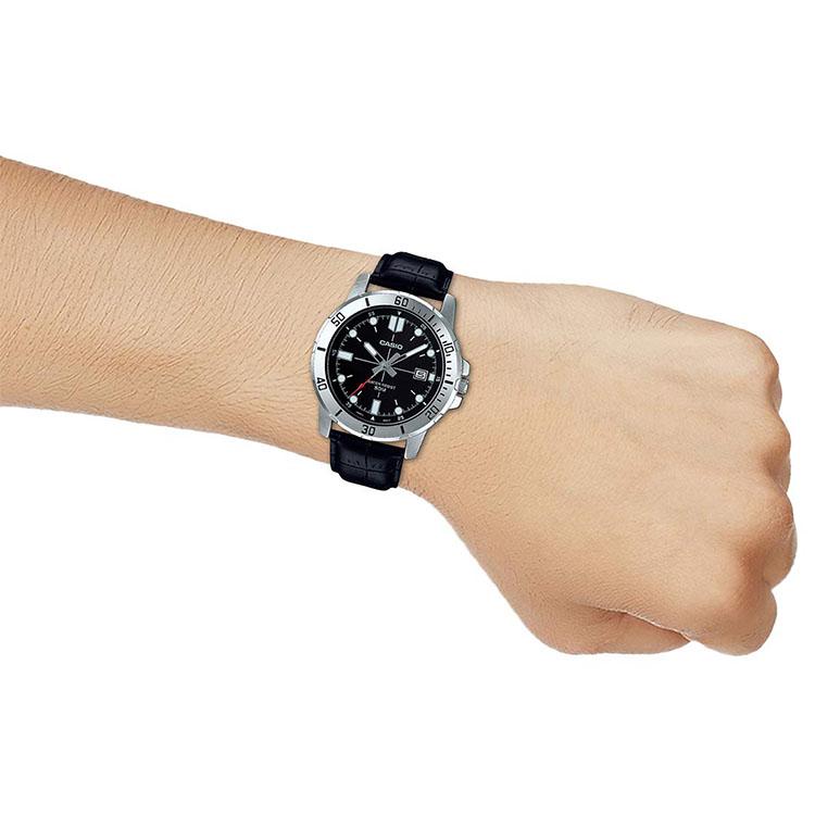 Casio Стандартная серия Водонепроницаемые Мужские кварцевые часы с кожаным ремешком Часы Мужские Черные MTP-VD01L-1EVUDF