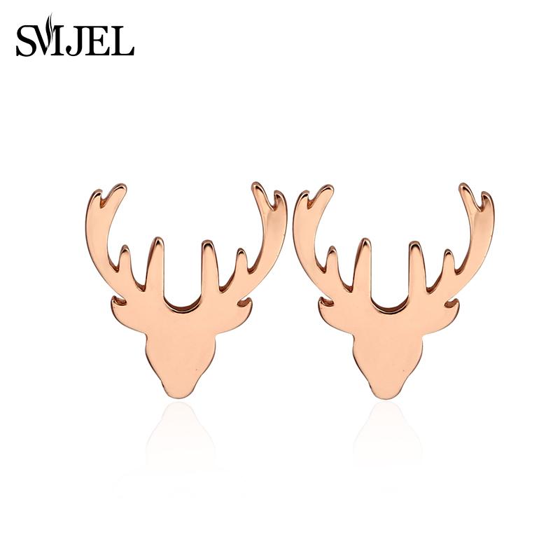 SMJEL Minimalist Silver Color Deer Horn Earrings Women Christmas Jewelry Cute Elk Antler Ear Studs Unique Tree Branch Earings