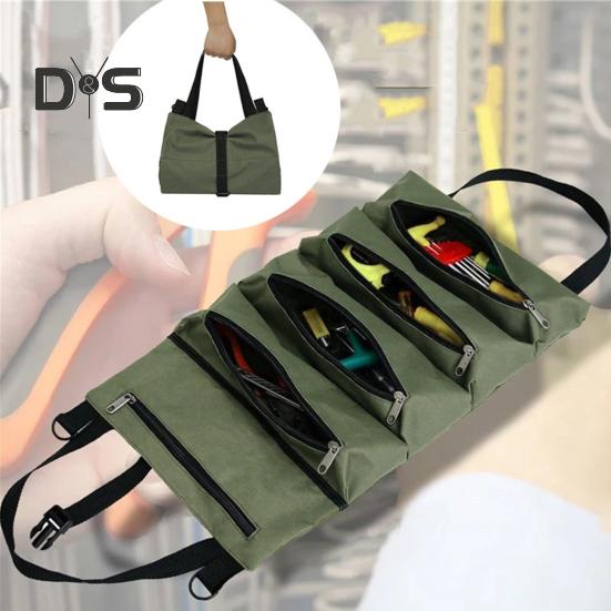 Портативная сумка для хранения инструментов, большая, с 5 отделениями, застежка-молния, водонепроницаемая, прочная, набор инструментов для ремонта, сумка-рулон на молнии