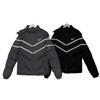 Men's American Style Black Hooded Jacket: Reflective Stand Collar, Winter Cotton, Casual Loose Fit.