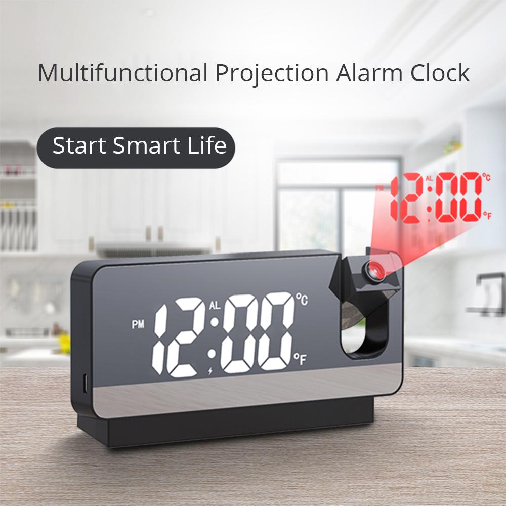 Projector Alarm Clock LED Digital Watch Table Electronic Desktop Clocks USB Wake Up with 180° Time Projector Temperature