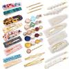 28pcs/set Acetate Hair Clip Faux Pearl Barrette Hair Clip Snap Clip BB Clip Set Women's Hair Accessories