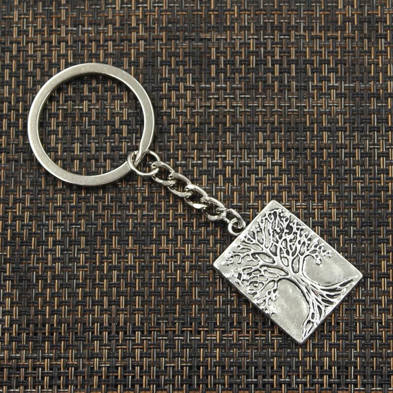 Модный брелок для ключей 30 мм, металлический брелок для ключей, ювелирные изделия, античная бронза, серебро, с покрытием «Древо жизни», кулон 32x22 мм