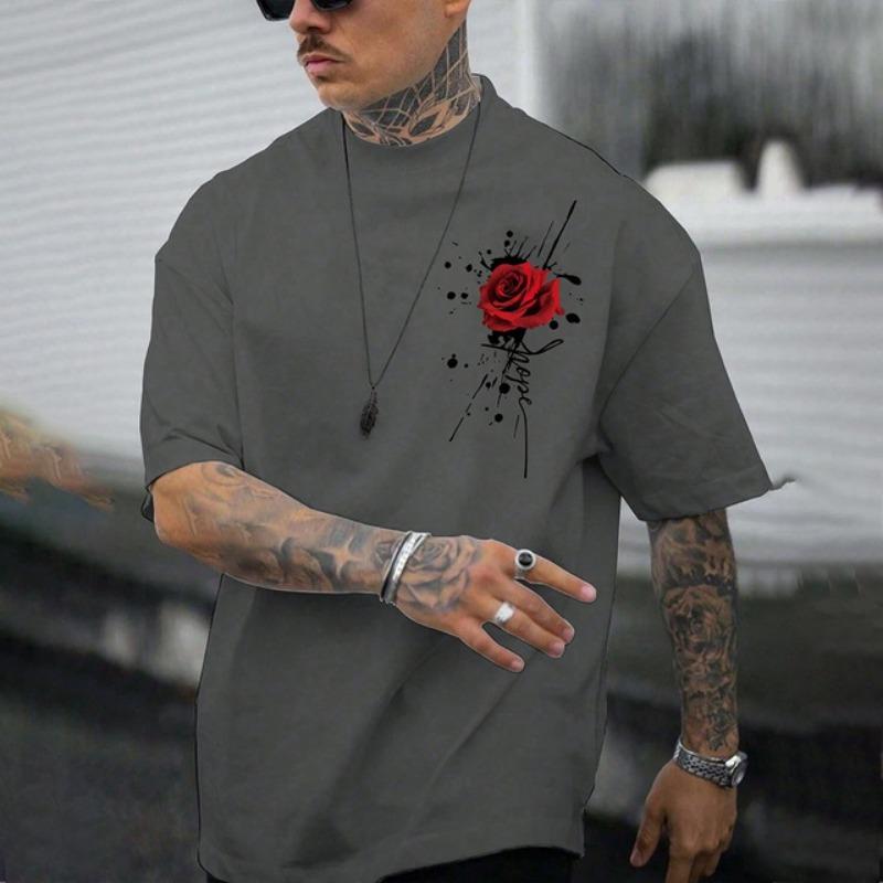 Футболка мужская с принтом в виде розы большого размера 2024 года, мягкая, с круглым вырезом, коротким рукавом, свободные мужские футболки большого размера, одежда