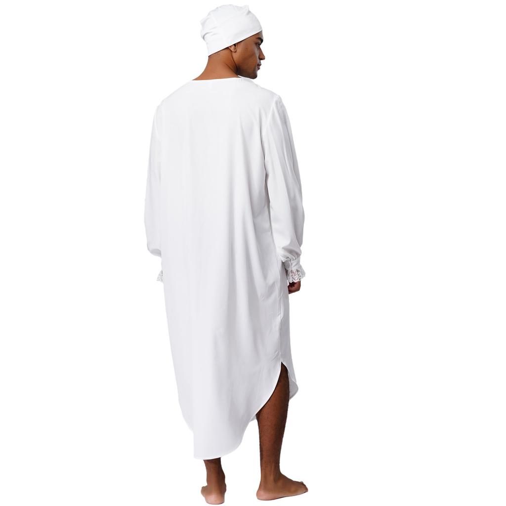 Мужская викторианская ночная рубашка с длинным рукавом, кружевная отделка, оборки на воротнике, изогнутый подол, ночной халат, костюм на Хэллоуин, Рождество