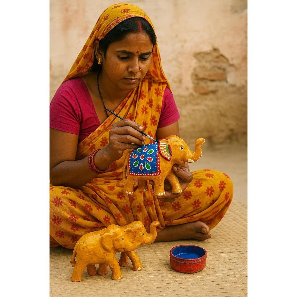 Папье-маше Слон Статуэтка для Украшения Дома - Желтый (Набор из 3 шт.), Традиционный, Художественный, Декор для дома